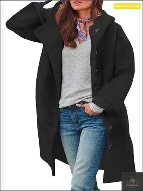 Hooded Pea Coat Trench Elegant Minimal Chic Winter Warm Overcoat Long Sleeve